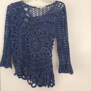 Open crochet pull over sweater. Boston Proper, Royal Blue